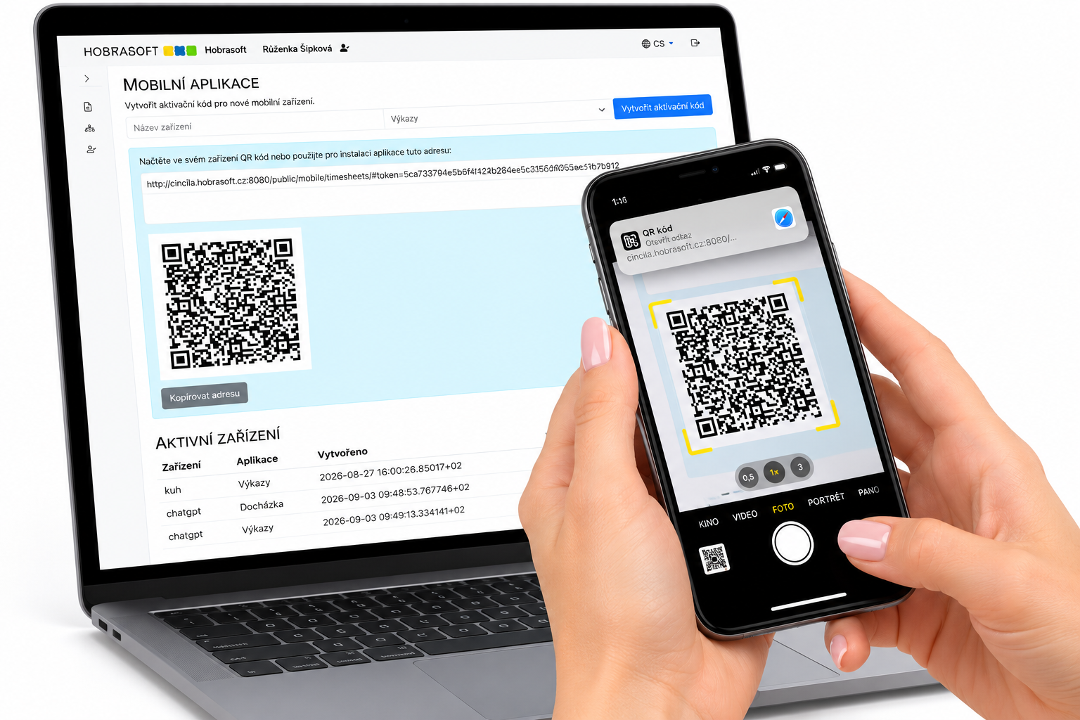 Aktivace mobilní aplikace pomocí QR kódu